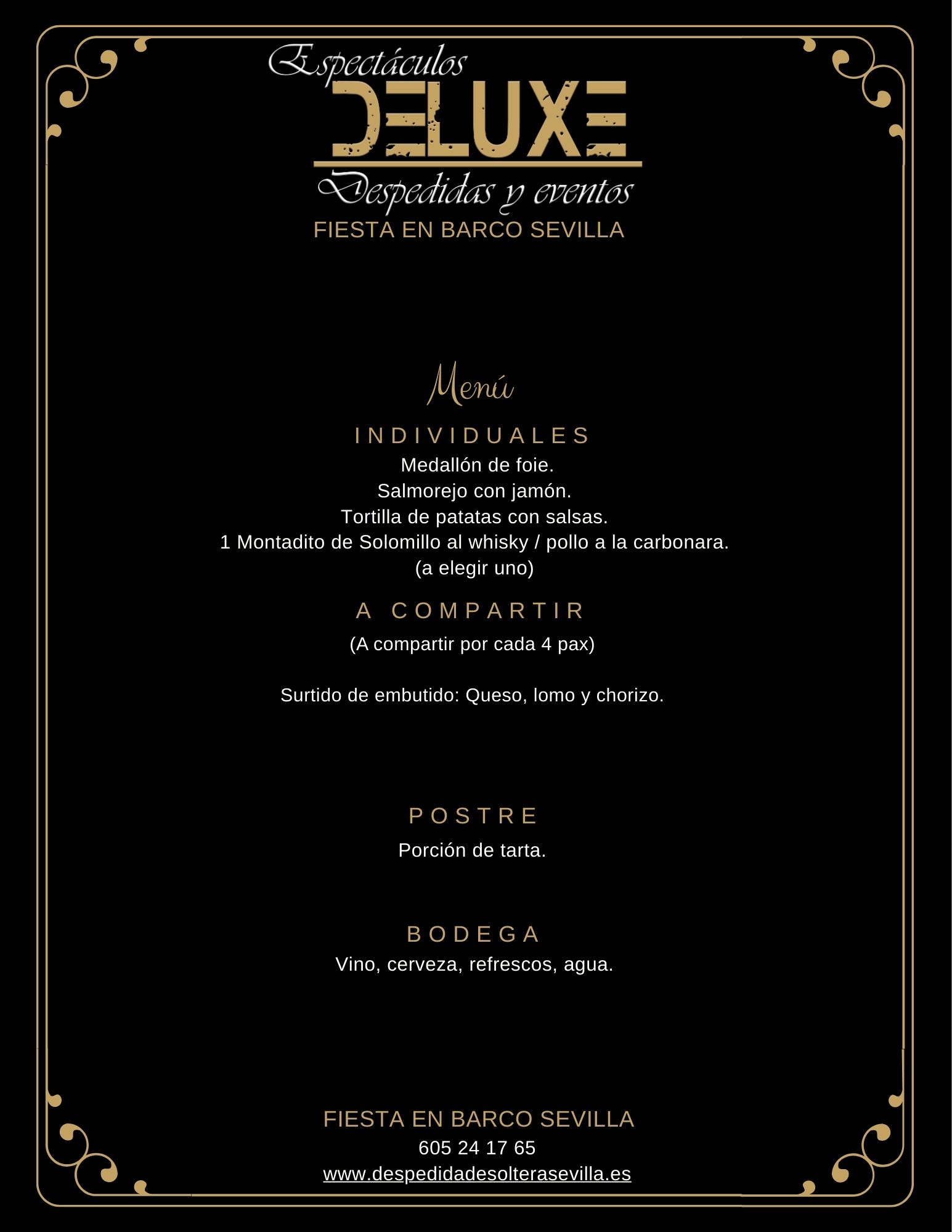 Menú fiesta en barco Sevilla